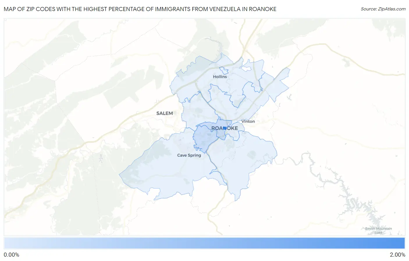 Zip Codes with the Highest Percentage of Immigrants from Venezuela in Roanoke Map