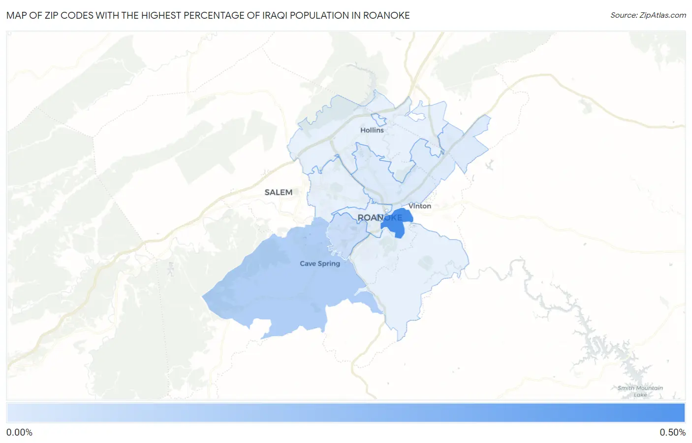 Zip Codes with the Highest Percentage of Iraqi Population in Roanoke Map