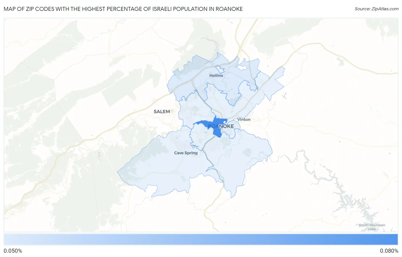 Zip Codes with the Highest Percentage of Israeli Population in Roanoke Map