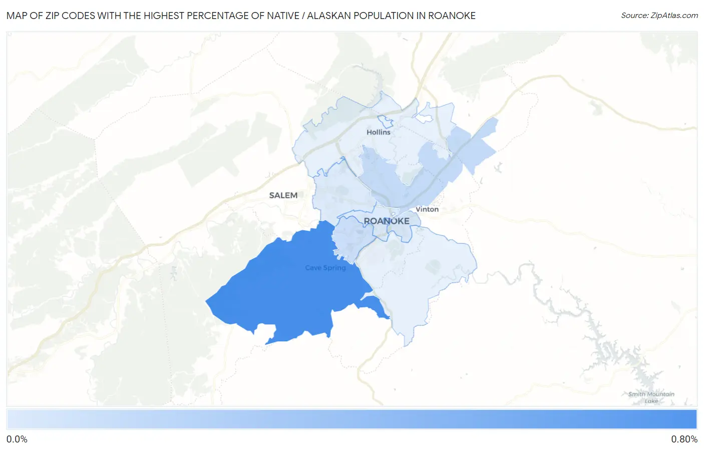 Zip Codes with the Highest Percentage of Native / Alaskan Population in Roanoke Map