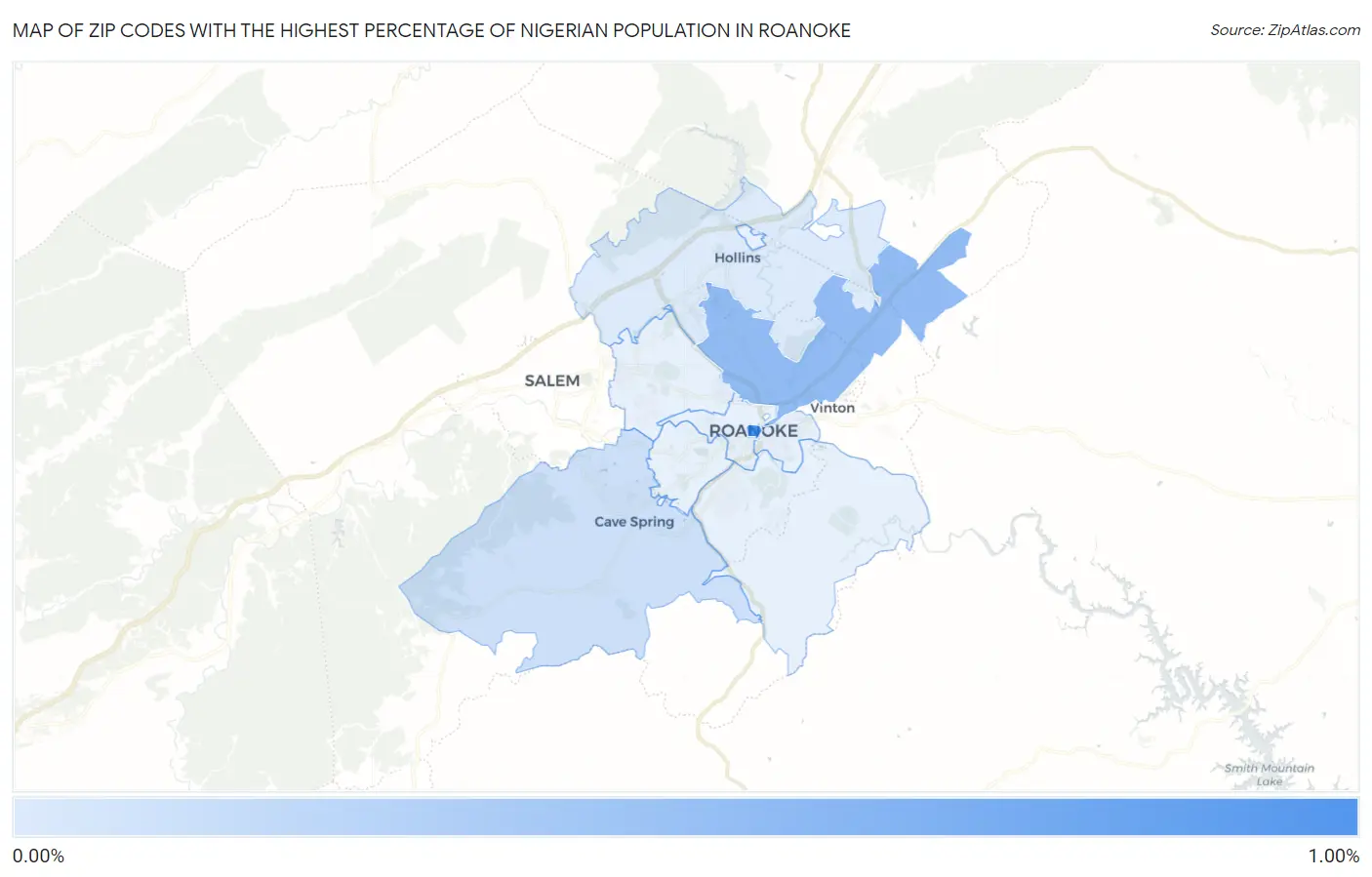 Zip Codes with the Highest Percentage of Nigerian Population in Roanoke Map