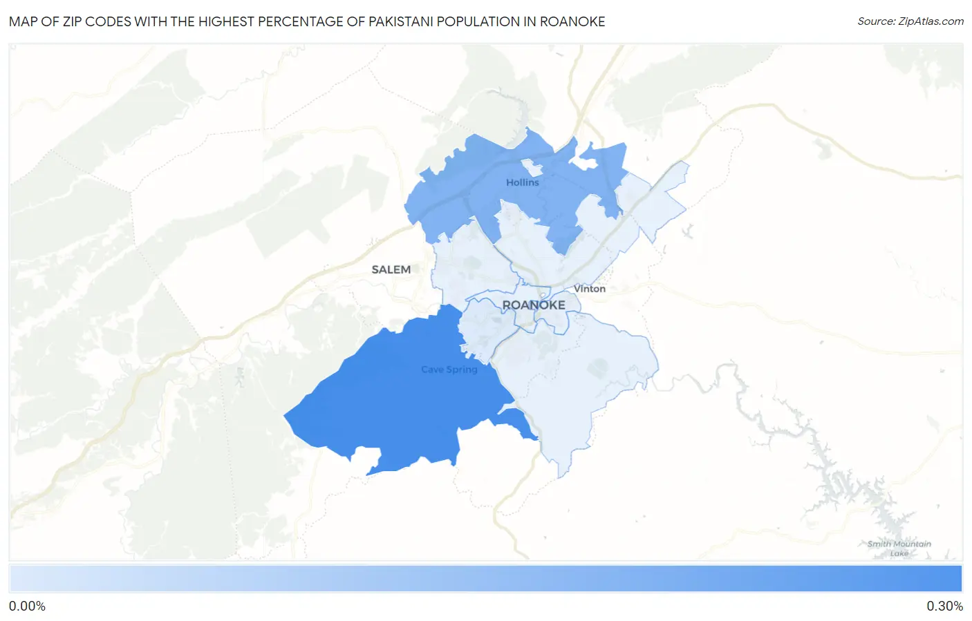 Zip Codes with the Highest Percentage of Pakistani Population in Roanoke Map