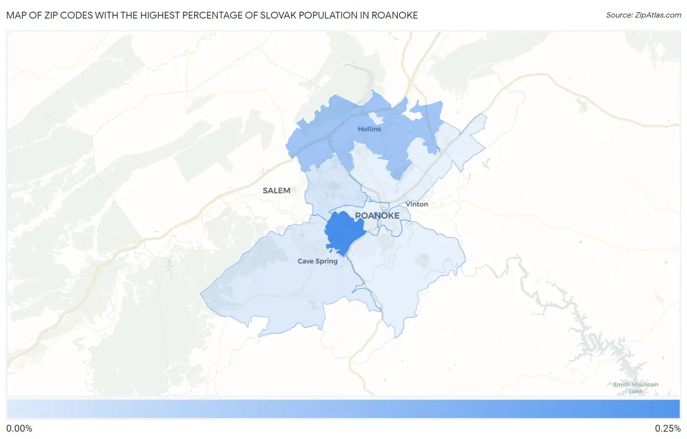 Zip Codes with the Highest Percentage of Slovak Population in Roanoke Map