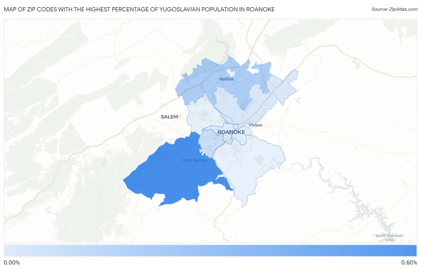 Zip Codes with the Highest Percentage of Yugoslavian Population in Roanoke Map