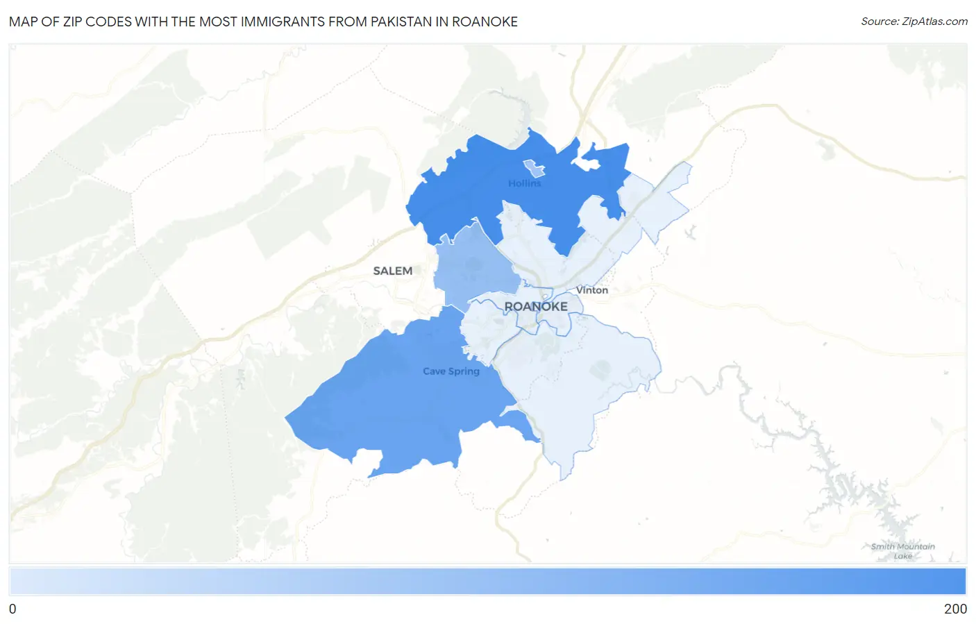 Zip Codes with the Most Immigrants from Pakistan in Roanoke Map