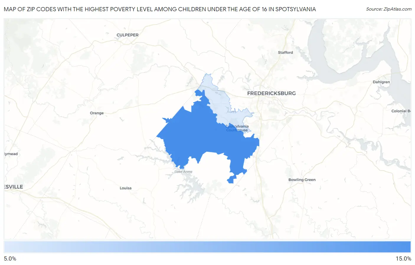 Zip Codes with the Highest Poverty Level Among Children Under the Age of 16 in Spotsylvania Map