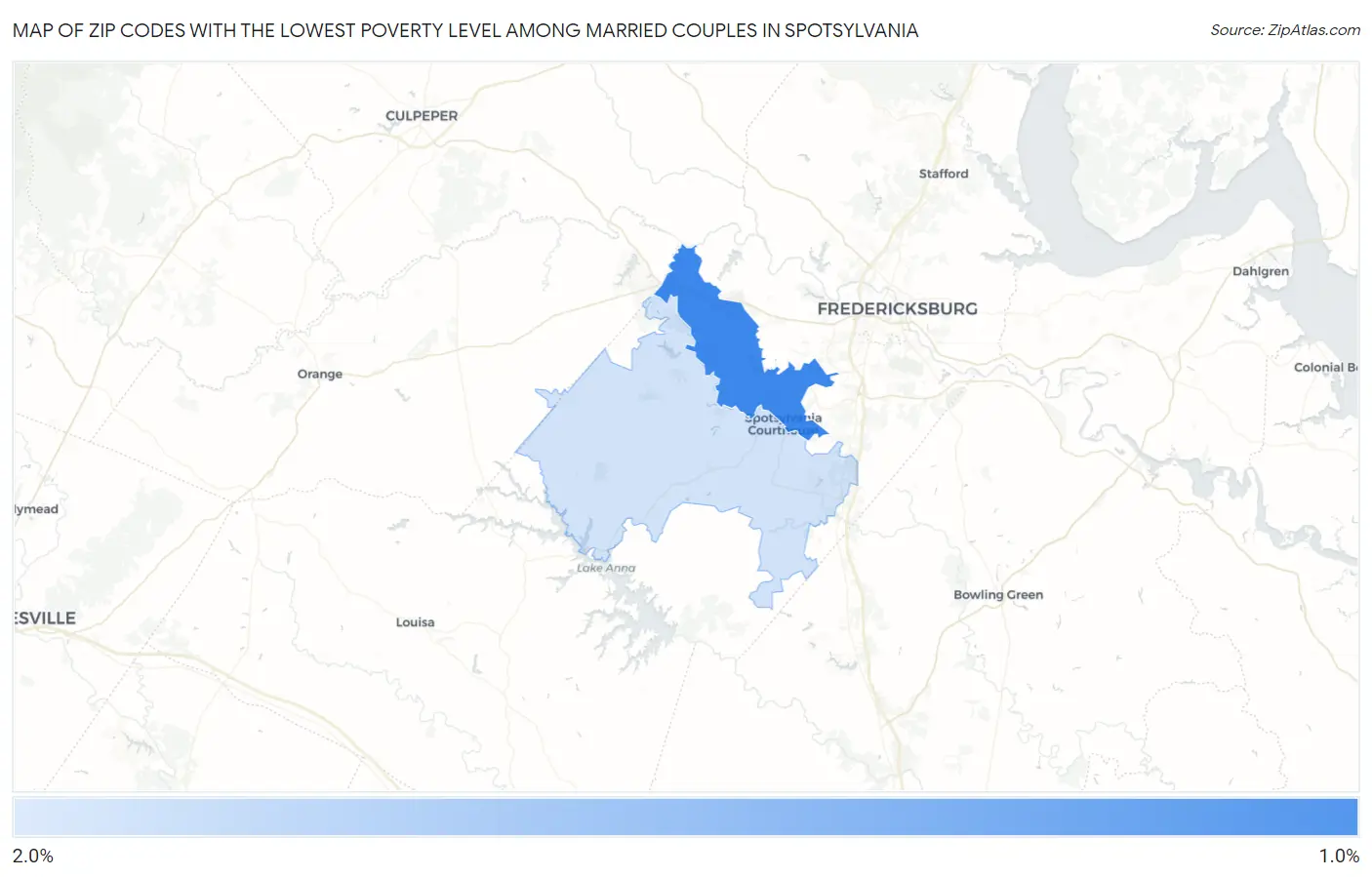 Zip Codes with the Lowest Poverty Level Among Married Couples in Spotsylvania Map