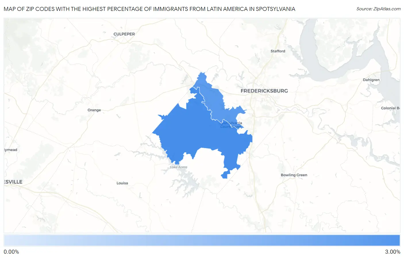 Zip Codes with the Highest Percentage of Immigrants from Latin America in Spotsylvania Map