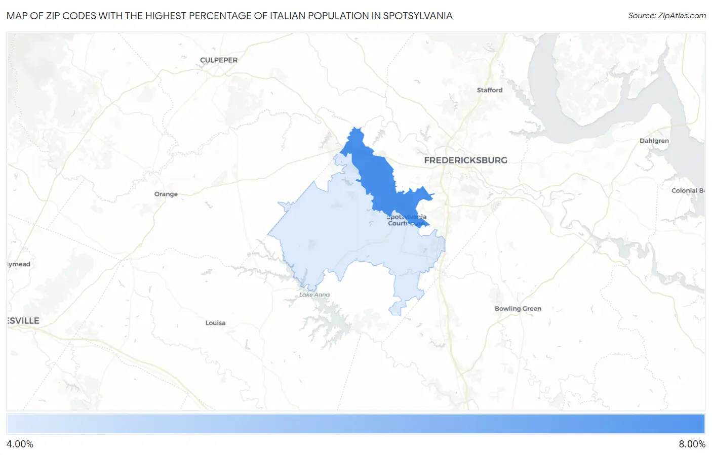 Zip Codes with the Highest Percentage of Italian Population in Spotsylvania Map