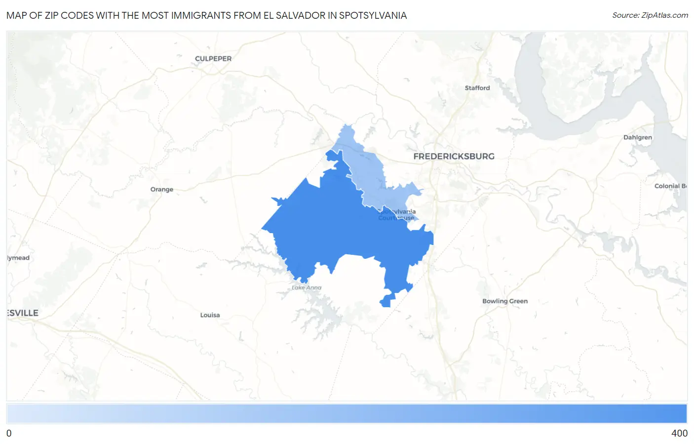 Zip Codes with the Most Immigrants from El Salvador in Spotsylvania Map