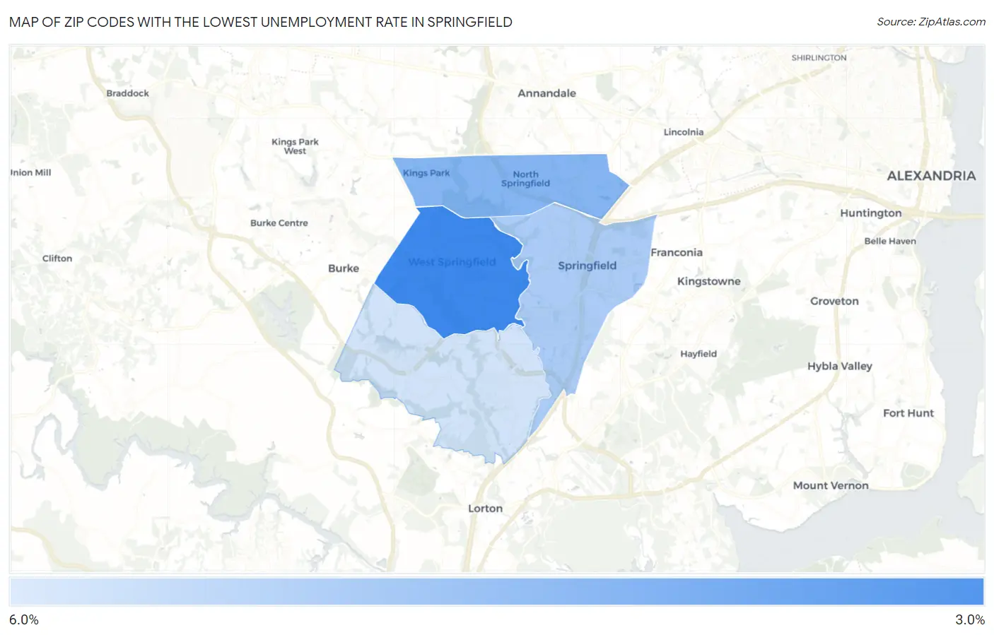 Zip Codes with the Lowest Unemployment Rate in Springfield Map