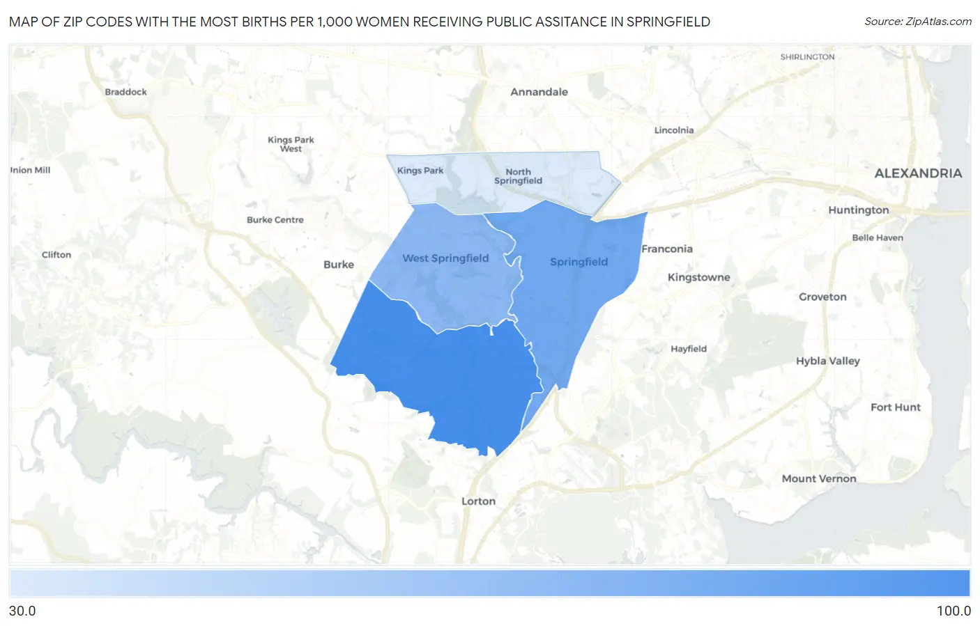 Zip Codes with the Most Births per 1,000 Women Receiving Public Assitance in Springfield Map