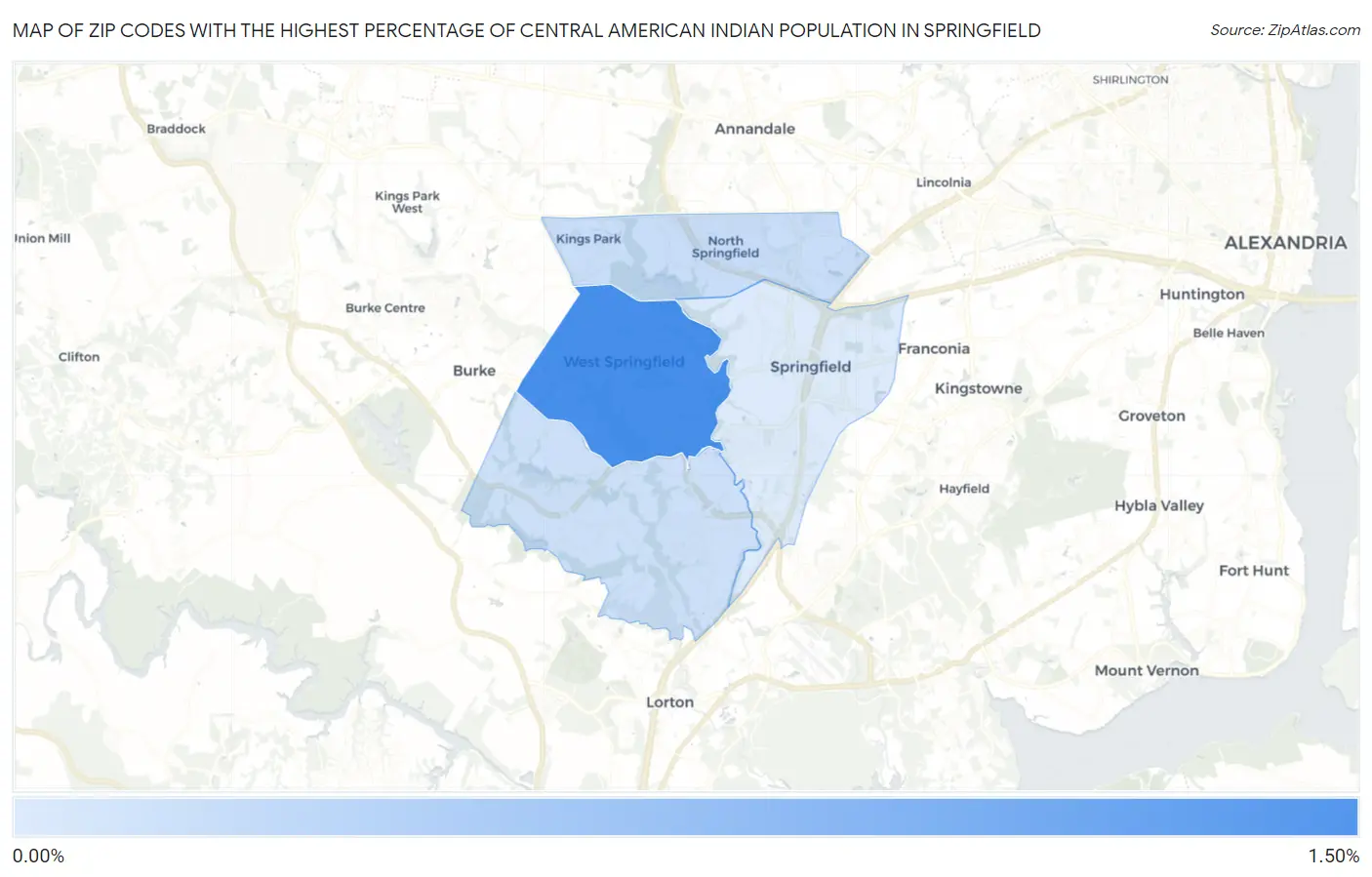 Zip Codes with the Highest Percentage of Central American Indian Population in Springfield Map
