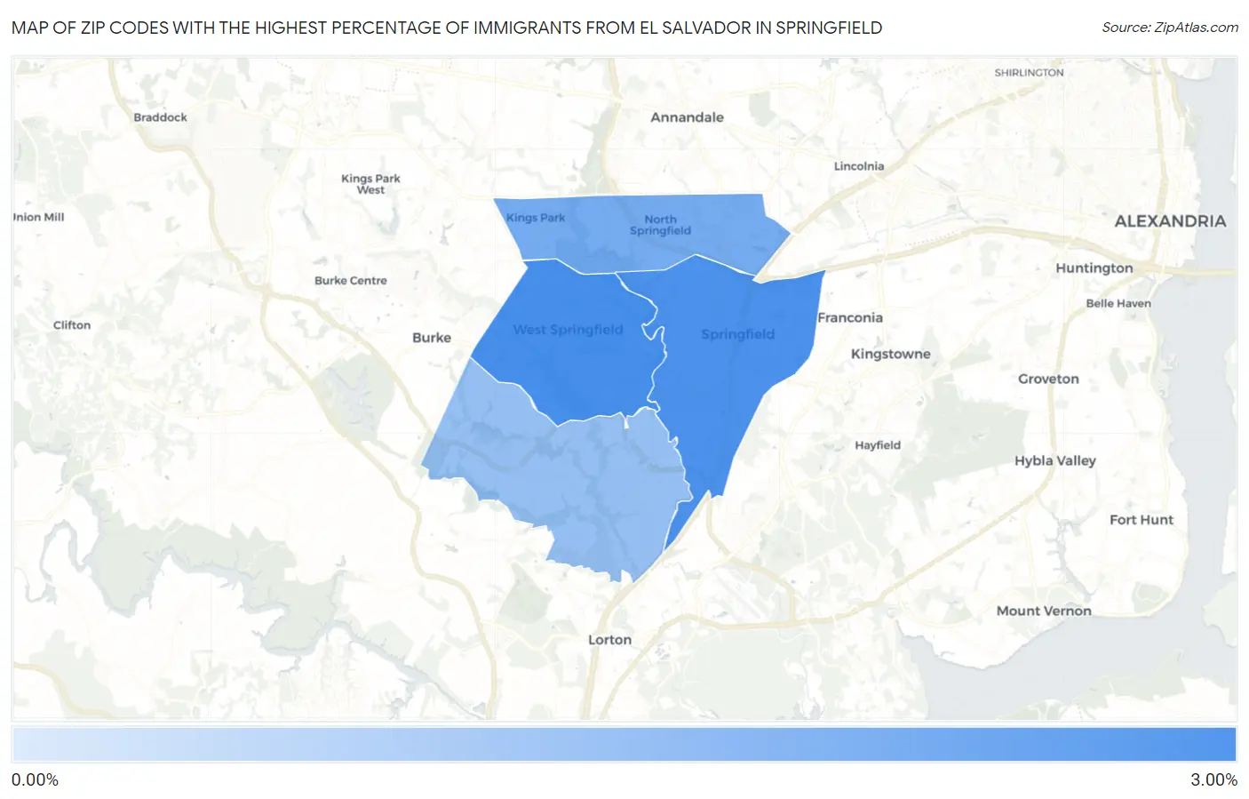 Zip Codes with the Highest Percentage of Immigrants from El Salvador in Springfield Map