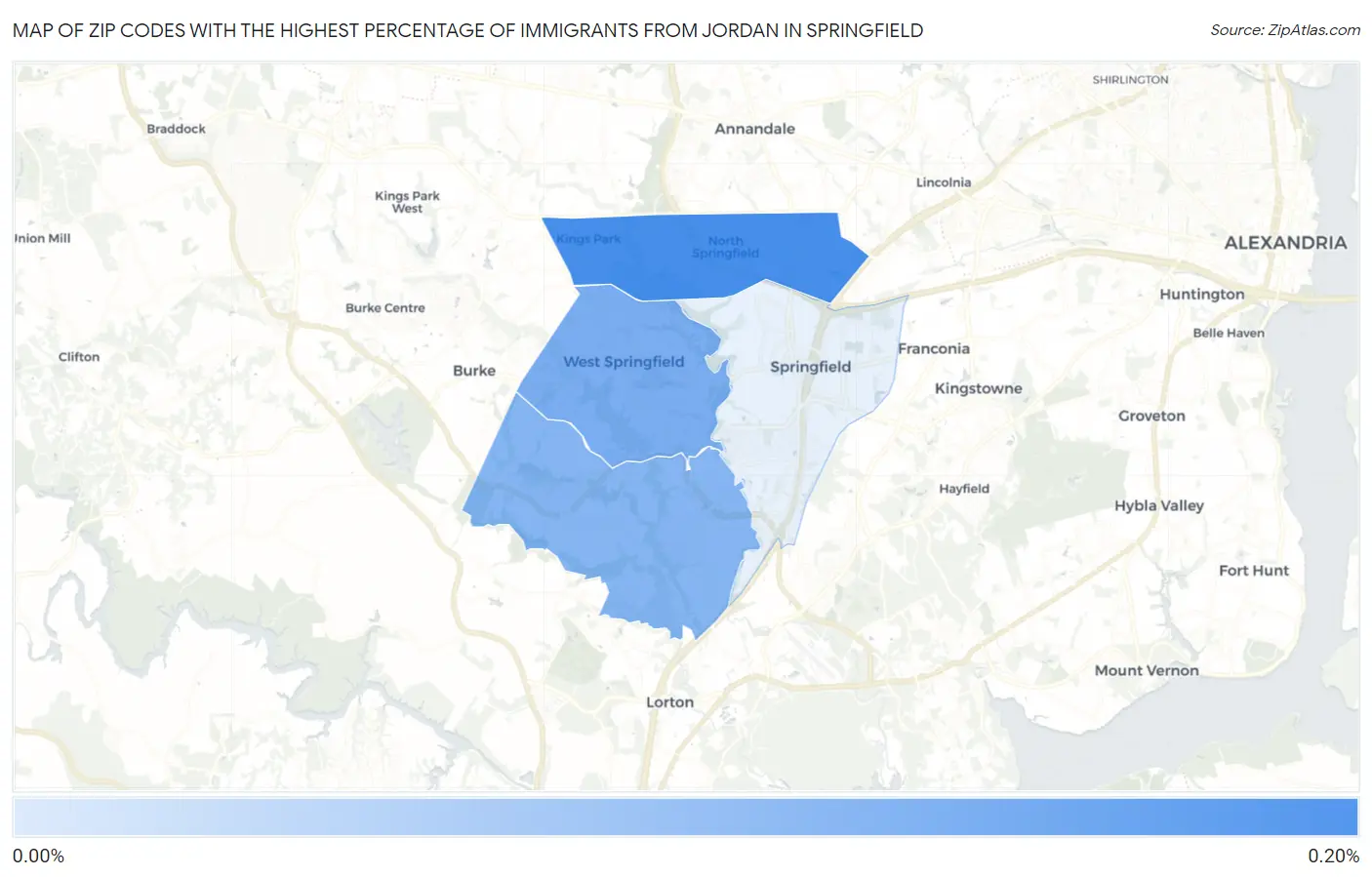 Zip Codes with the Highest Percentage of Immigrants from Jordan in Springfield Map