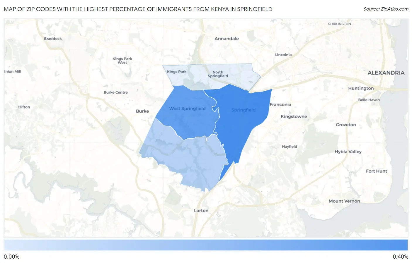 Zip Codes with the Highest Percentage of Immigrants from Kenya in Springfield Map