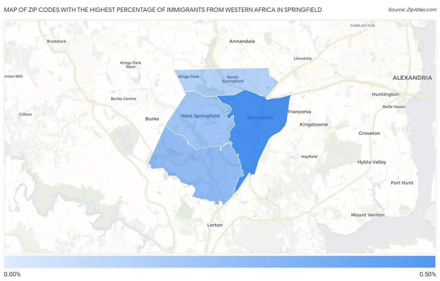 Zip Codes with the Highest Percentage of Immigrants from Western Africa in Springfield Map