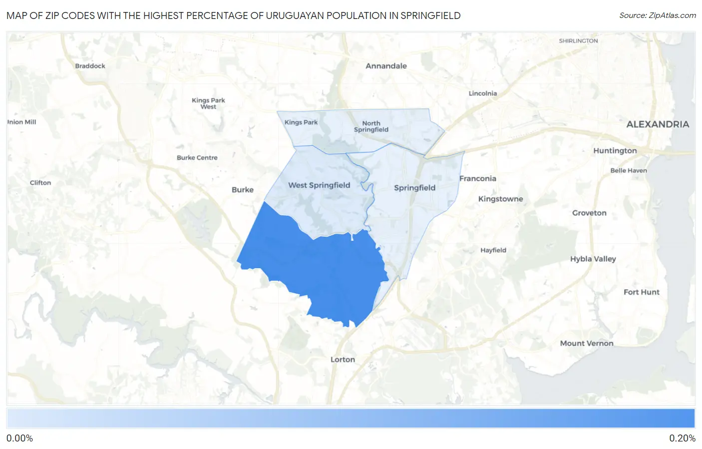 Zip Codes with the Highest Percentage of Uruguayan Population in Springfield Map