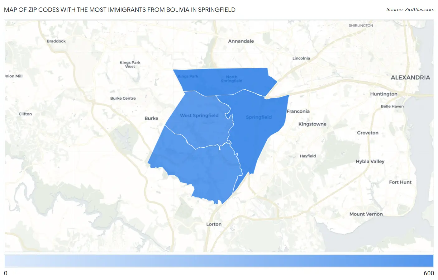 Zip Codes with the Most Immigrants from Bolivia in Springfield Map