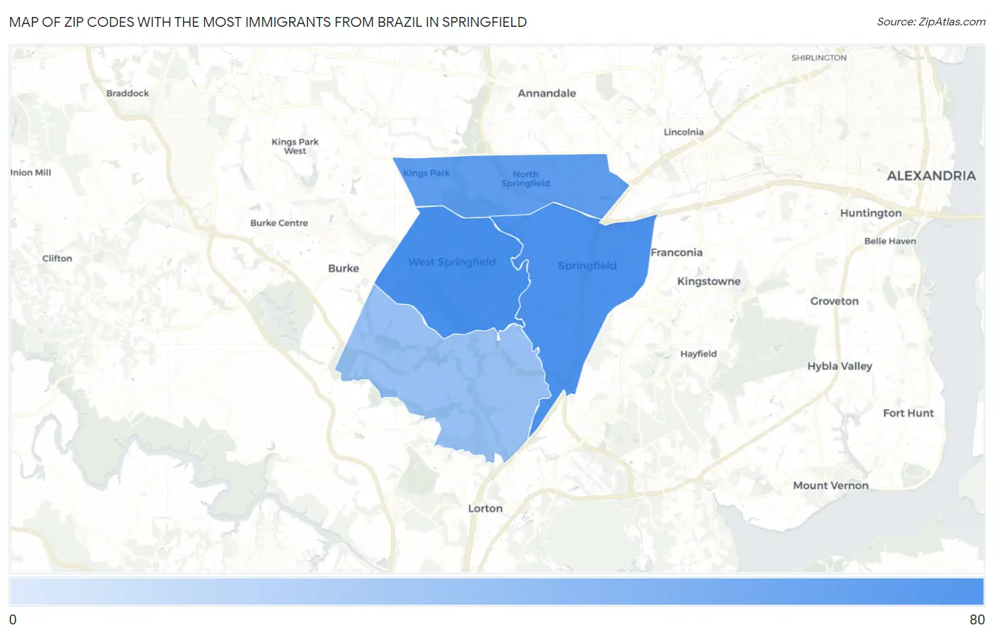Zip Codes with the Most Immigrants from Brazil in Springfield Map