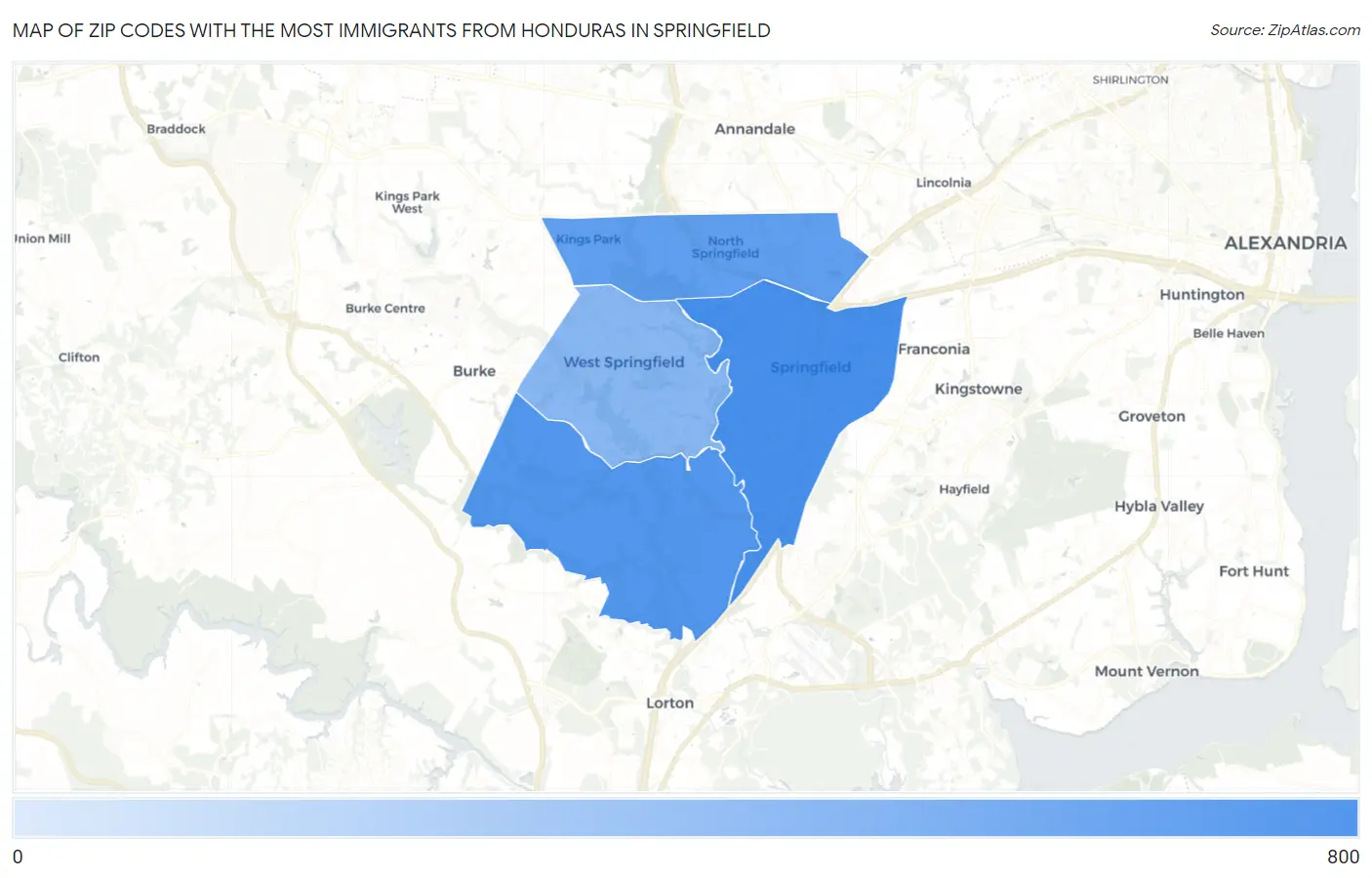 Zip Codes with the Most Immigrants from Honduras in Springfield Map