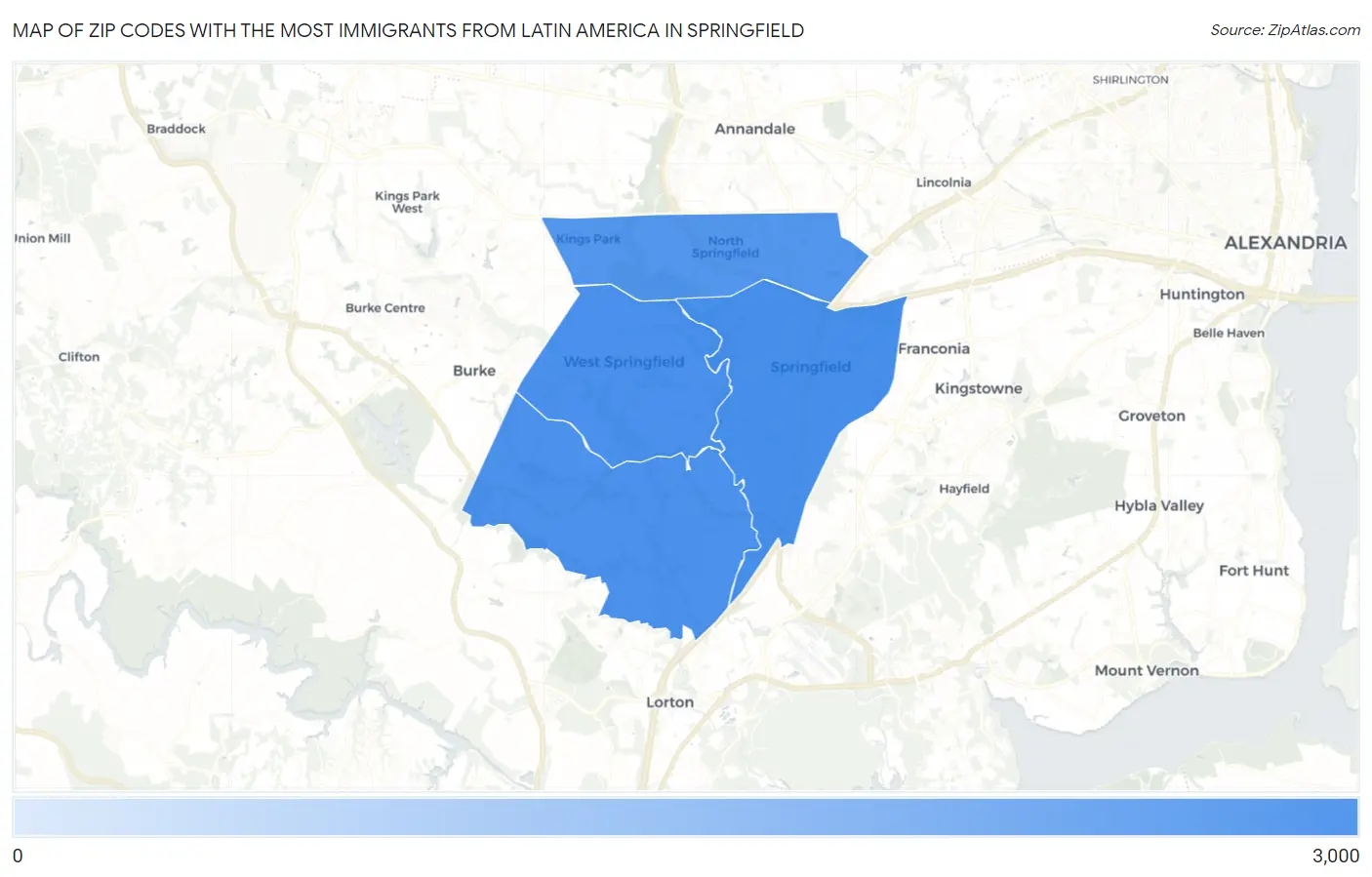 Zip Codes with the Most Immigrants from Latin America in Springfield Map