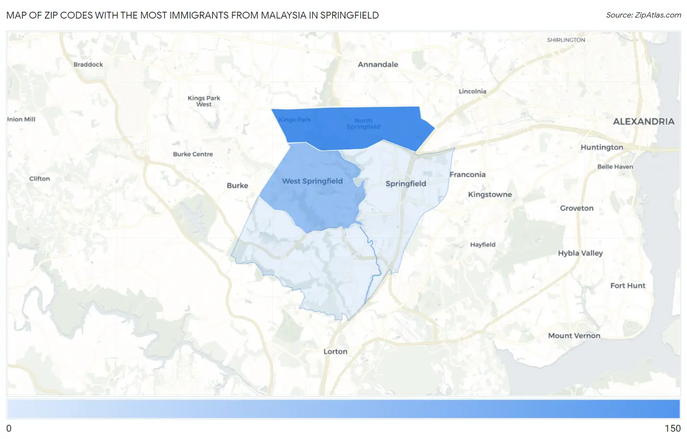 Zip Codes with the Most Immigrants from Malaysia in Springfield Map