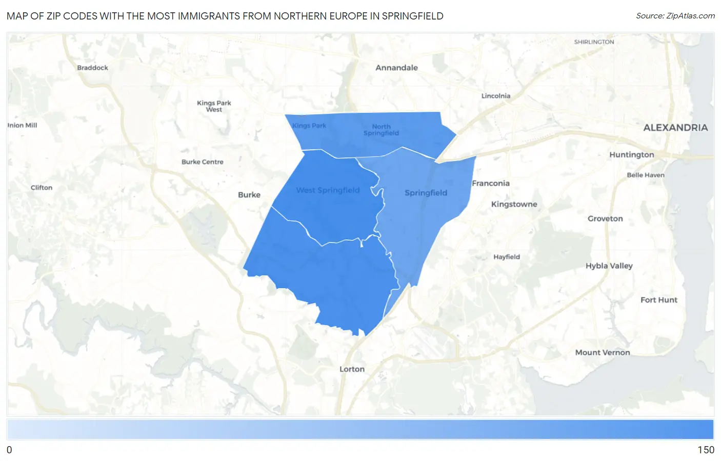 Zip Codes with the Most Immigrants from Northern Europe in Springfield Map