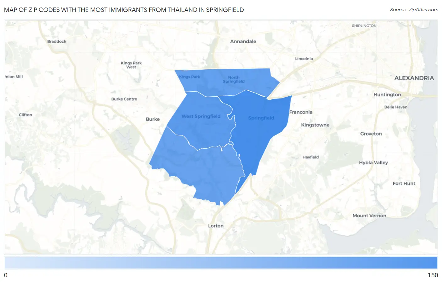 Zip Codes with the Most Immigrants from Thailand in Springfield Map