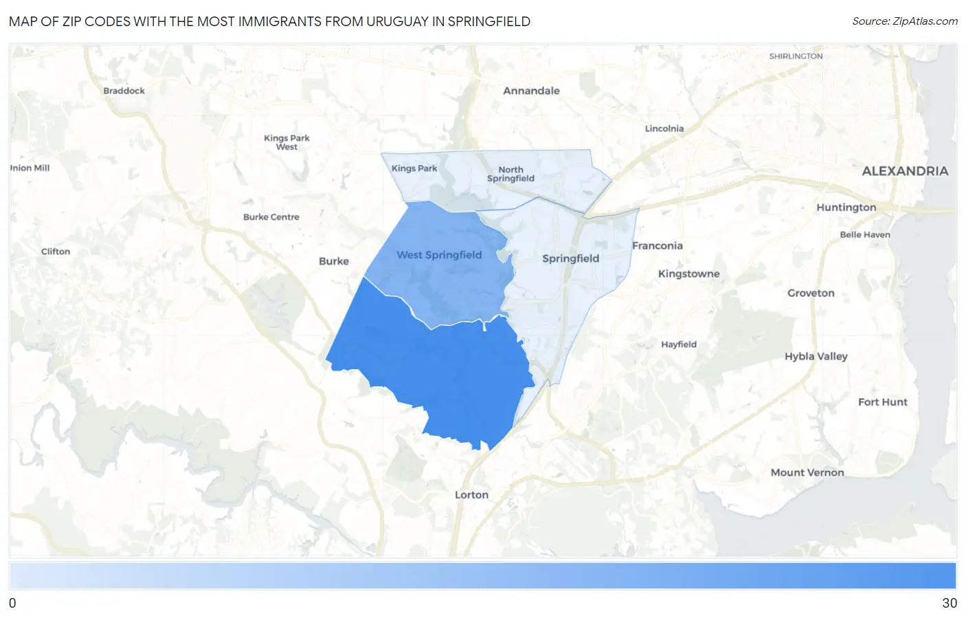 Zip Codes with the Most Immigrants from Uruguay in Springfield Map