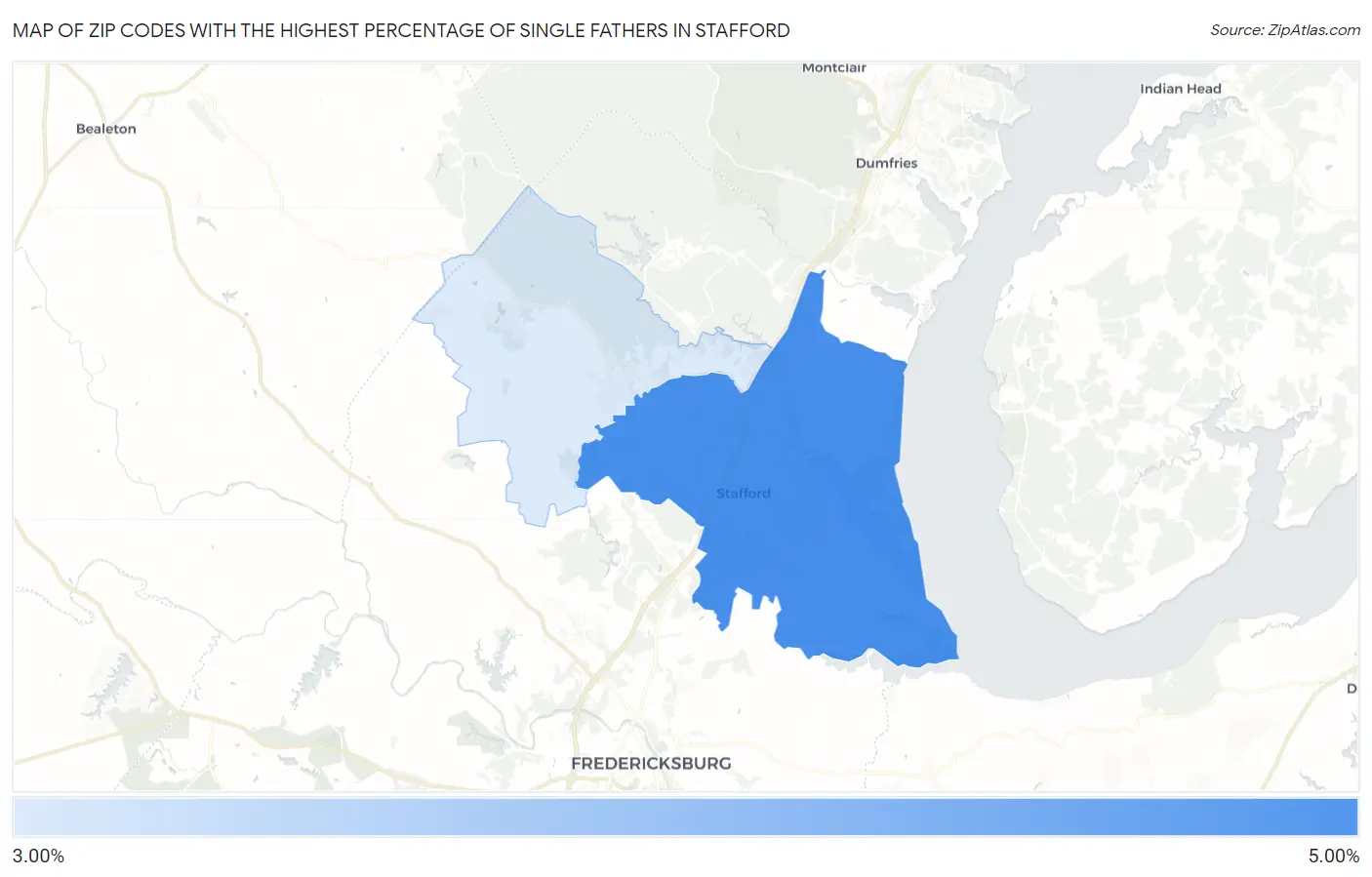 Zip Codes with the Highest Percentage of Single Fathers in Stafford Map
