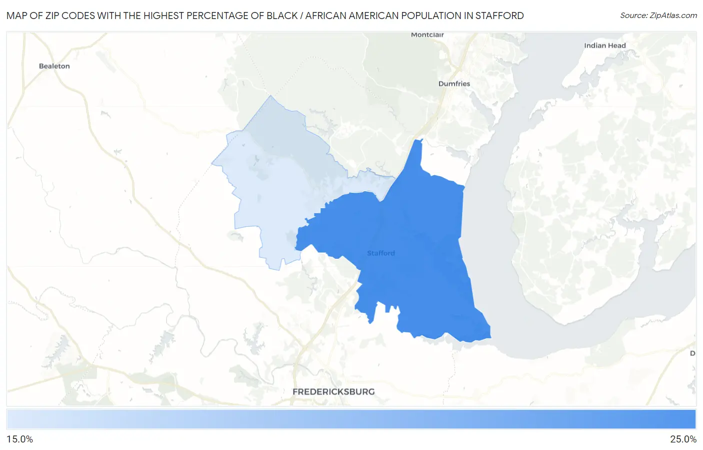Zip Codes with the Highest Percentage of Black / African American Population in Stafford Map