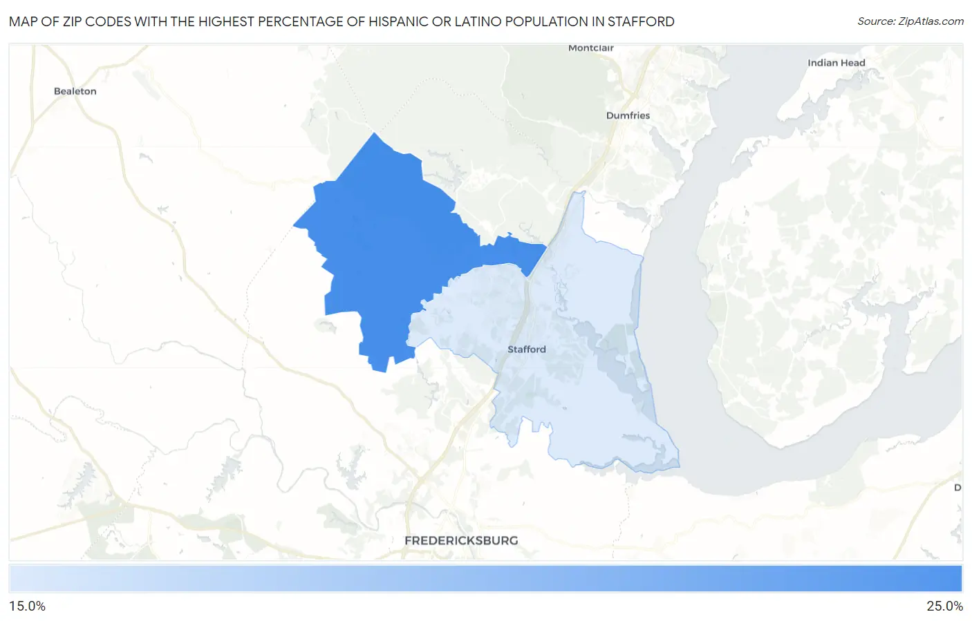 Zip Codes with the Highest Percentage of Hispanic or Latino Population in Stafford Map