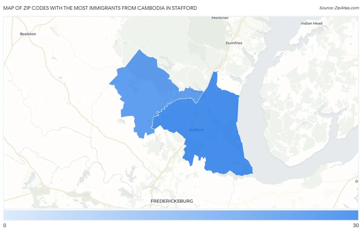 Zip Codes with the Most Immigrants from Cambodia in Stafford Map