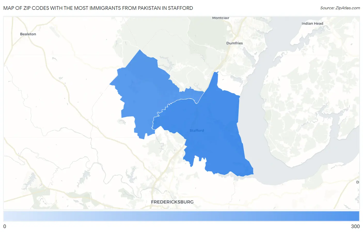 Zip Codes with the Most Immigrants from Pakistan in Stafford Map