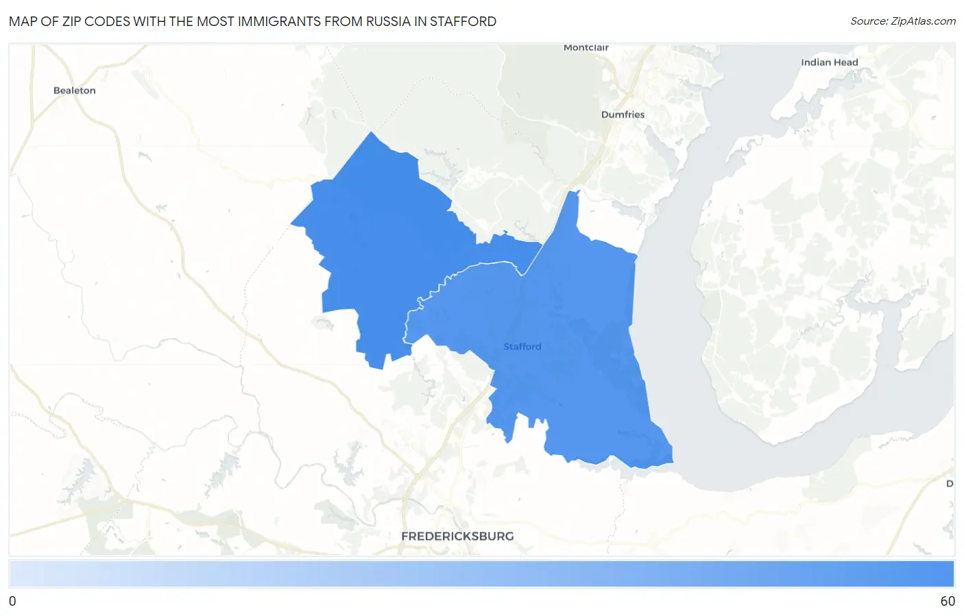 Zip Codes with the Most Immigrants from Russia in Stafford Map