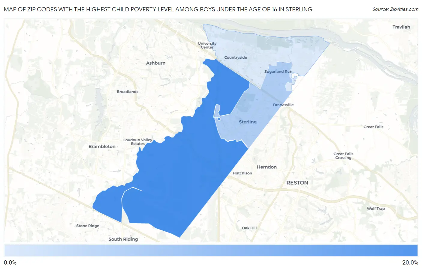 Zip Codes with the Highest Child Poverty Level Among Boys Under the Age of 16 in Sterling Map