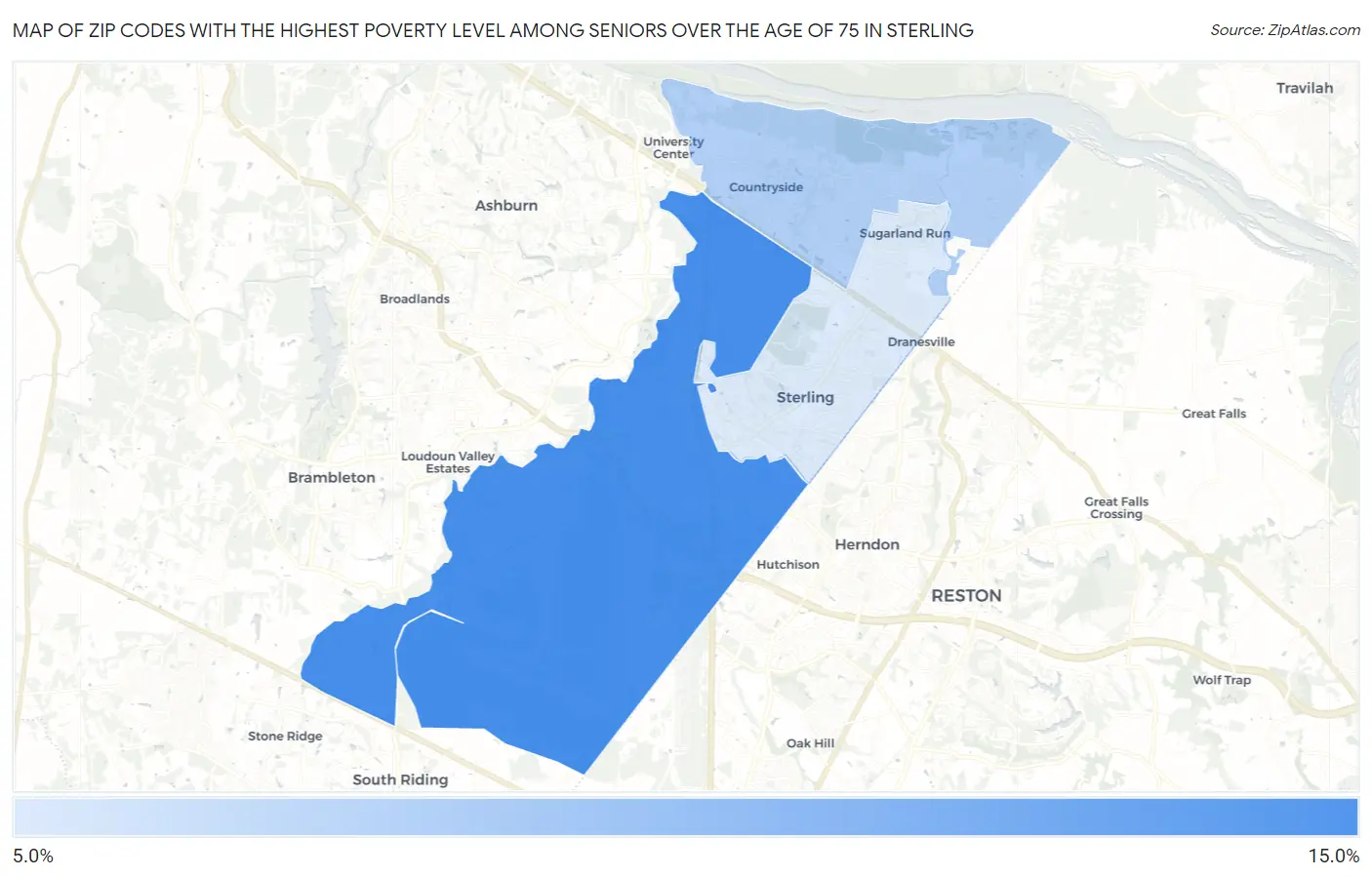 Zip Codes with the Highest Poverty Level Among Seniors Over the Age of 75 in Sterling Map