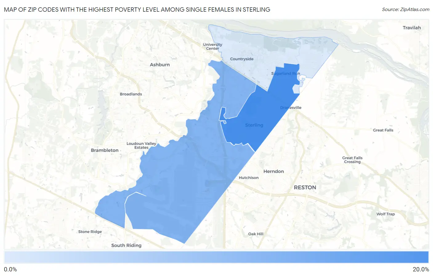 Zip Codes with the Highest Poverty Level Among Single Females in Sterling Map