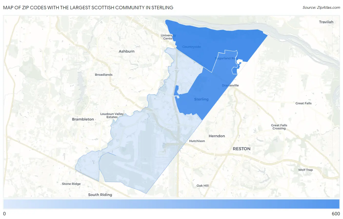 Zip Codes with the Largest Scottish Community in Sterling Map
