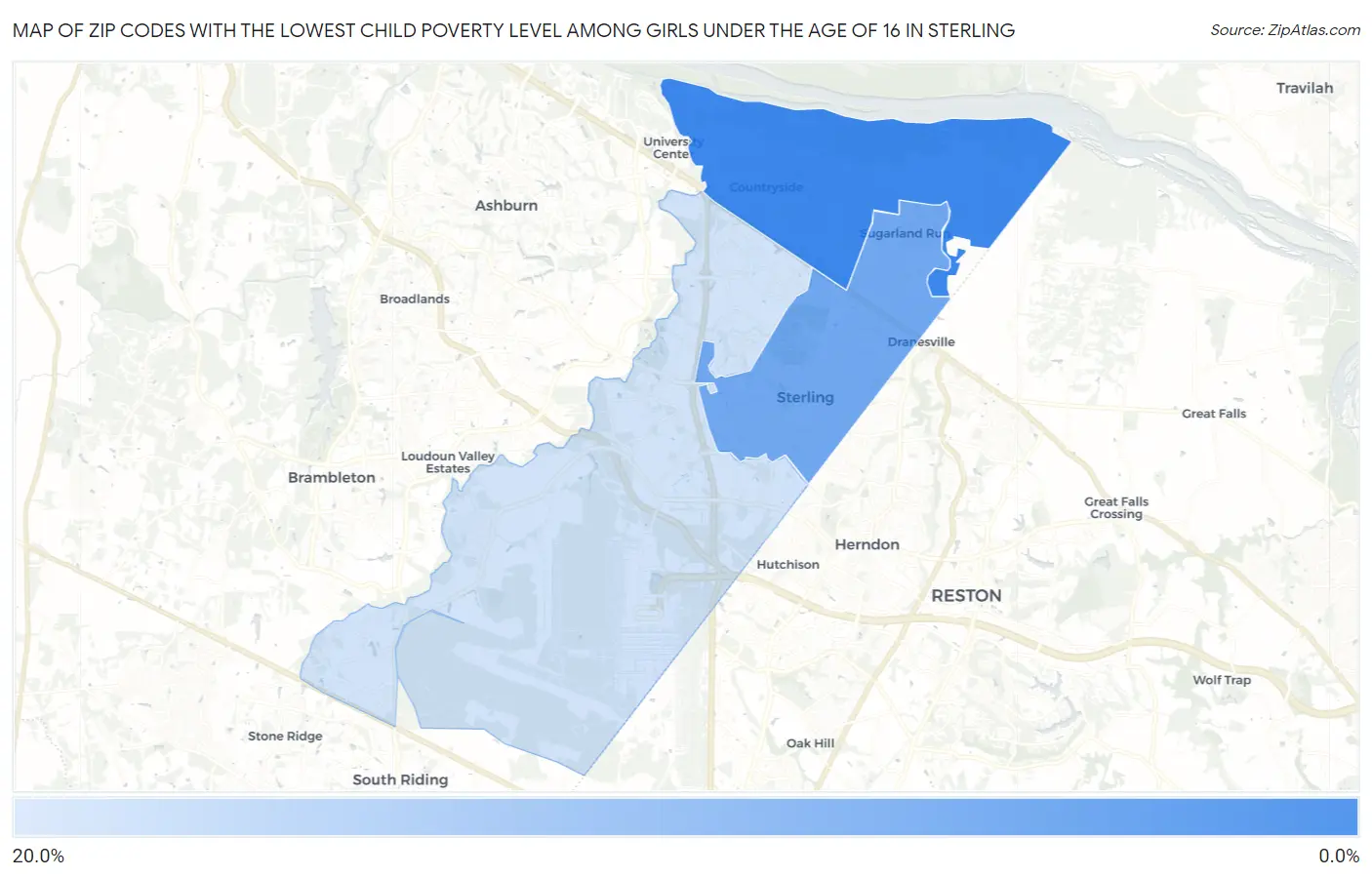 Zip Codes with the Lowest Child Poverty Level Among Girls Under the Age of 16 in Sterling Map