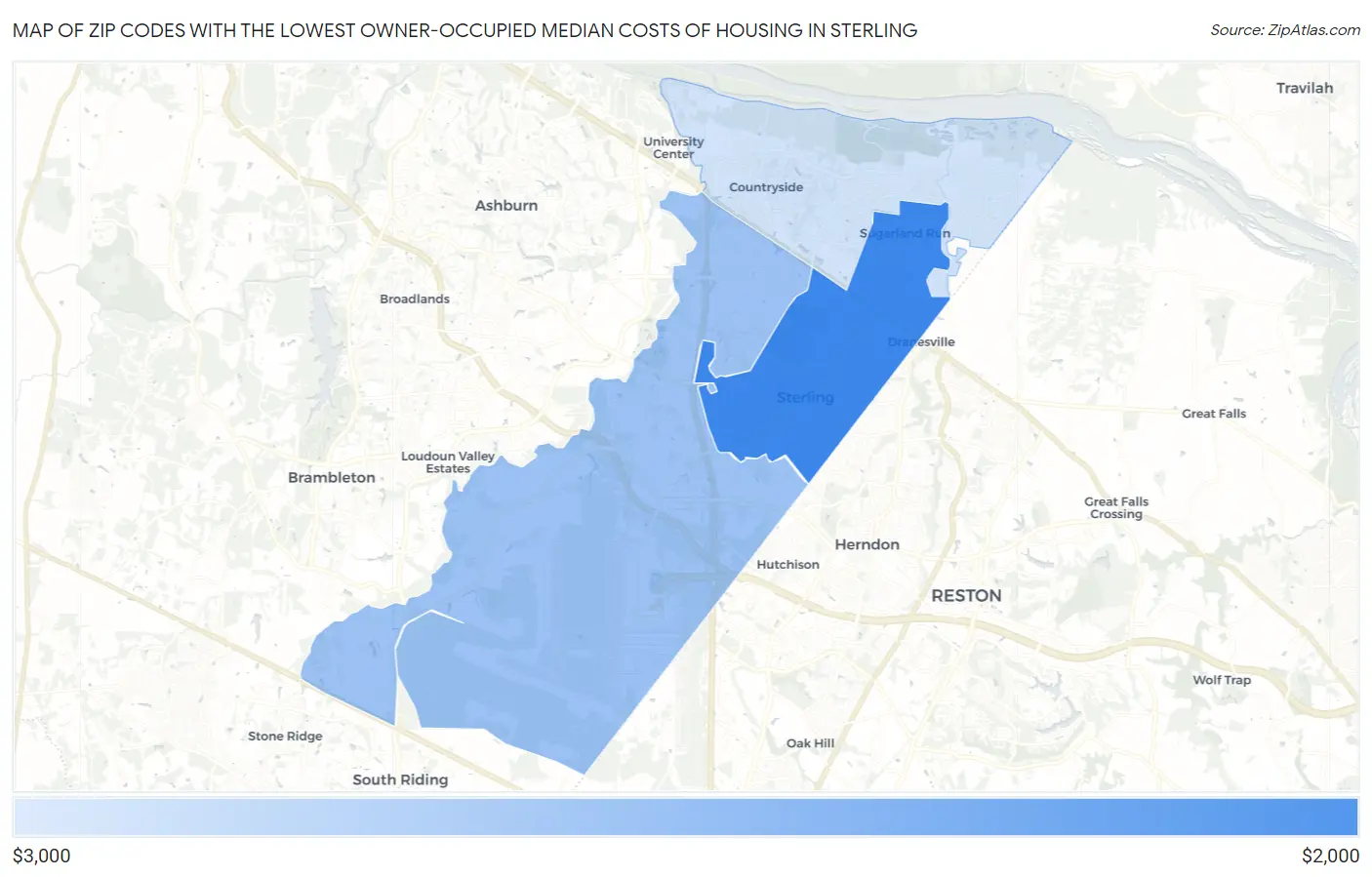 Zip Codes with the Lowest Owner-Occupied Median Costs of Housing in Sterling Map