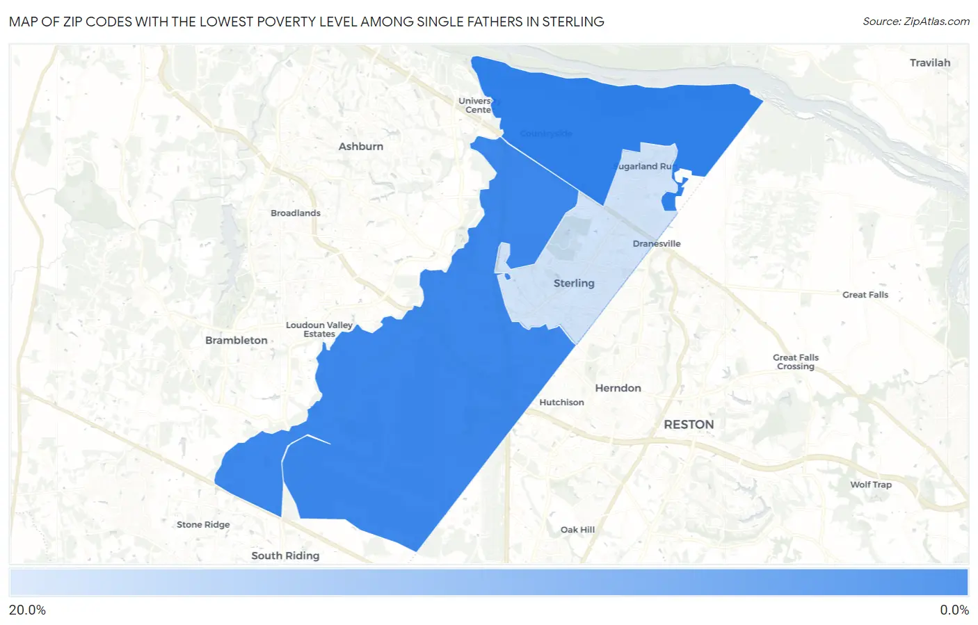 Zip Codes with the Lowest Poverty Level Among Single Fathers in Sterling Map
