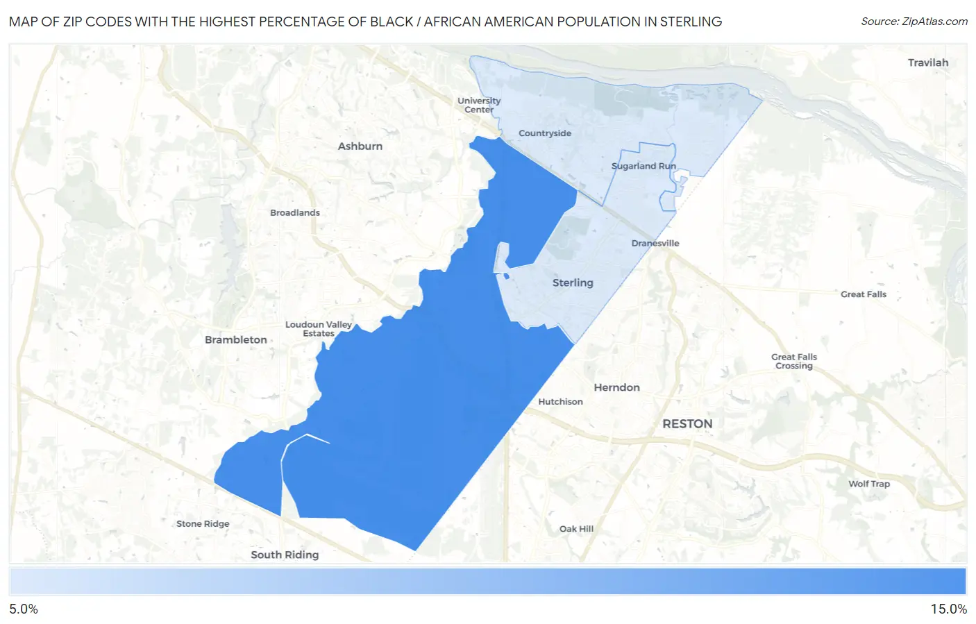 Zip Codes with the Highest Percentage of Black / African American Population in Sterling Map