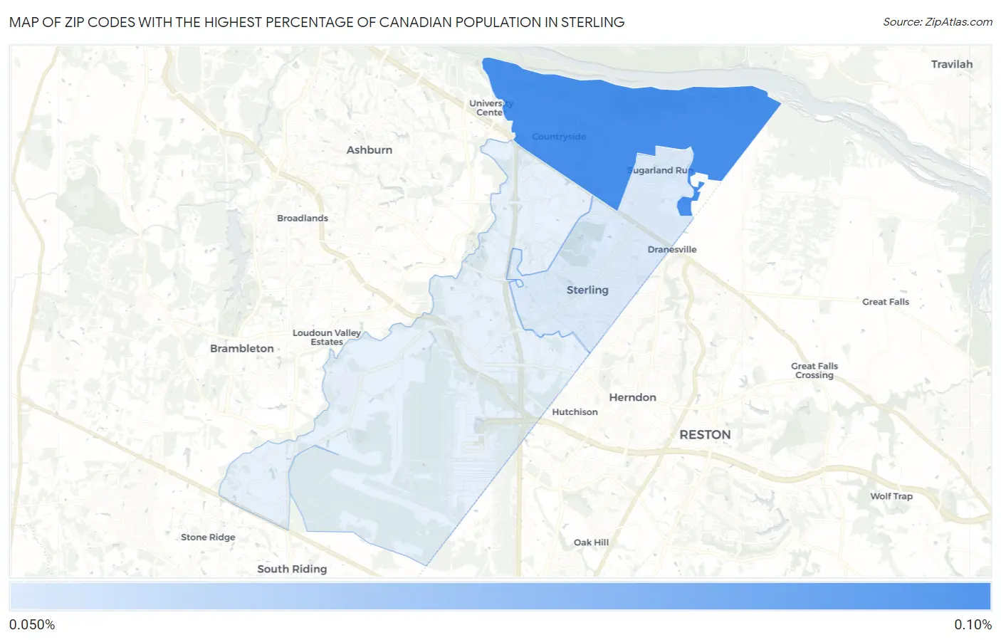 Zip Codes with the Highest Percentage of Canadian Population in Sterling Map