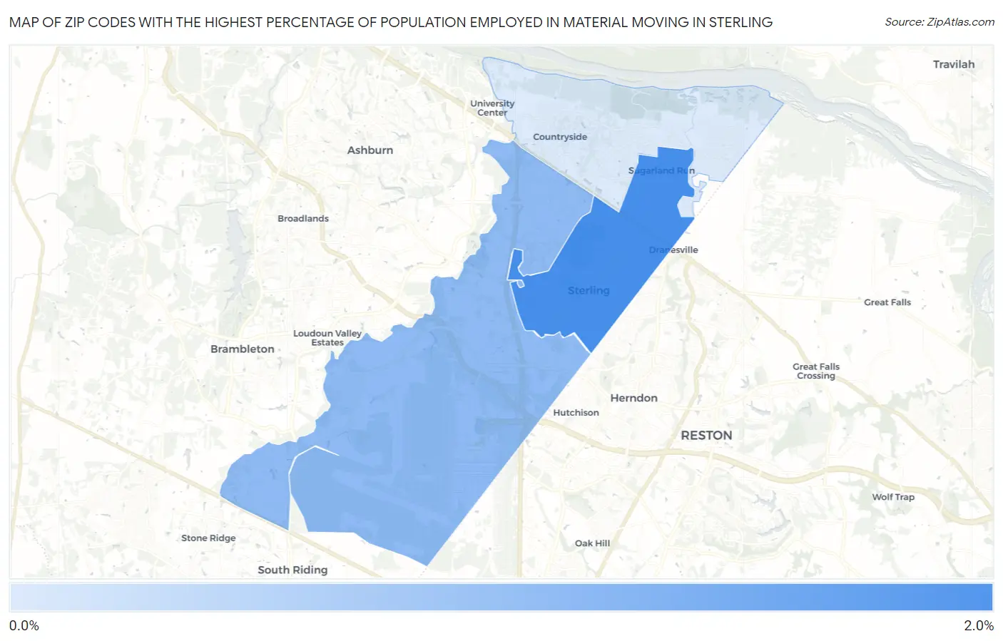Zip Codes with the Highest Percentage of Population Employed in Material Moving in Sterling Map