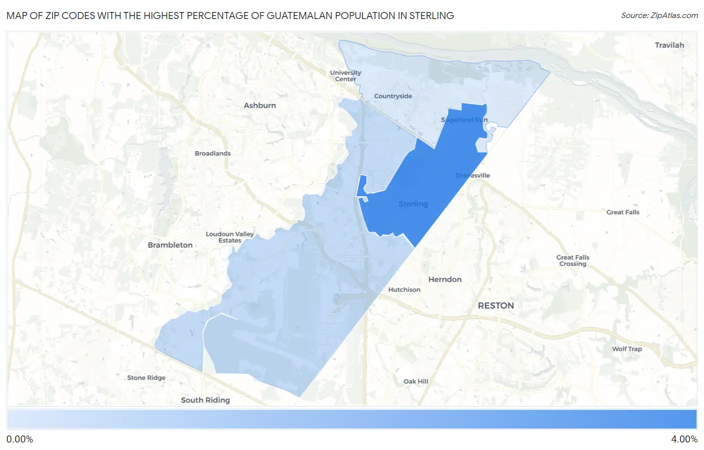 Zip Codes with the Highest Percentage of Guatemalan Population in Sterling Map
