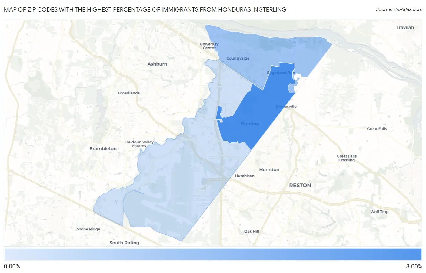 Zip Codes with the Highest Percentage of Immigrants from Honduras in Sterling Map