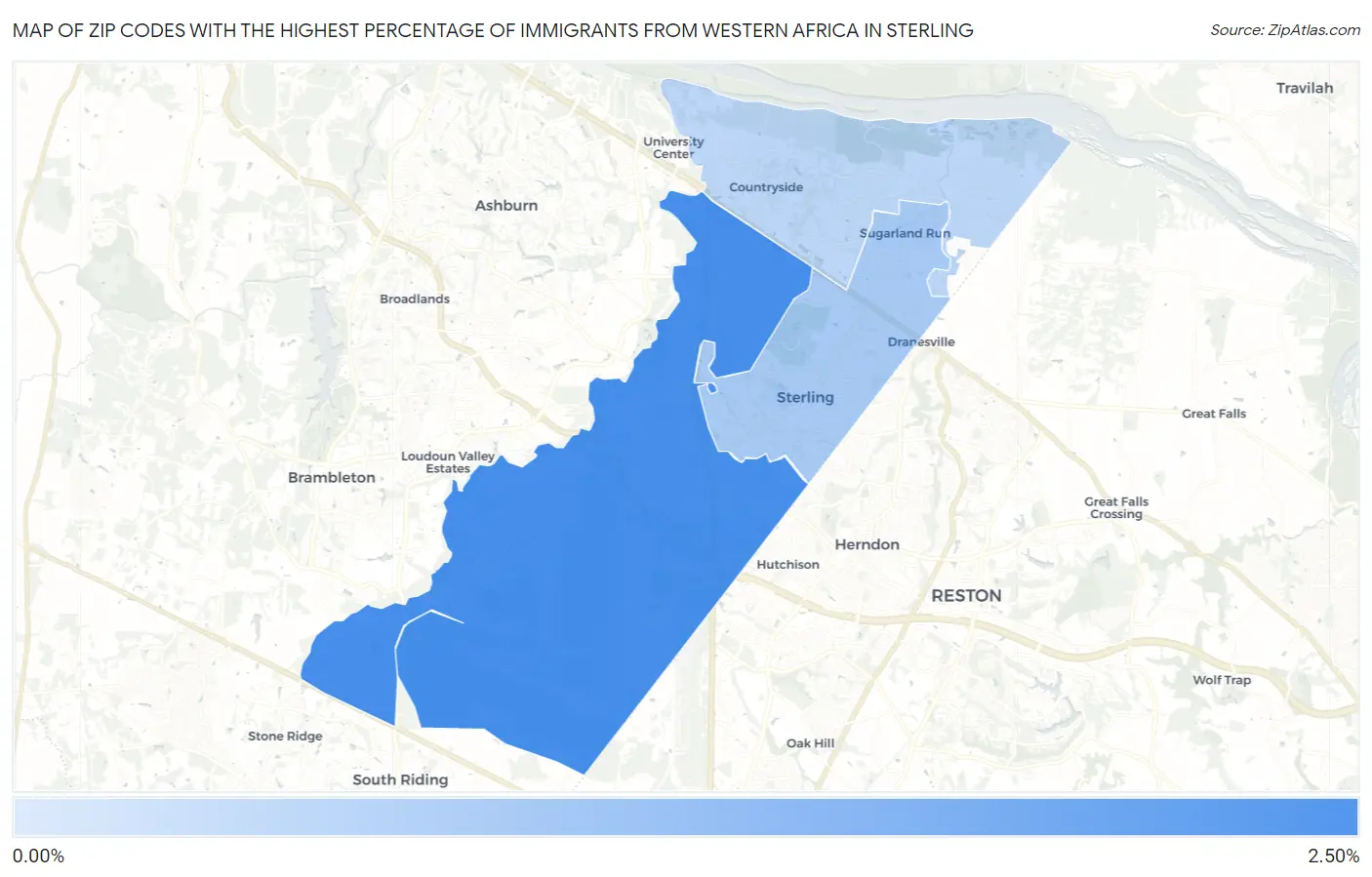 Zip Codes with the Highest Percentage of Immigrants from Western Africa in Sterling Map