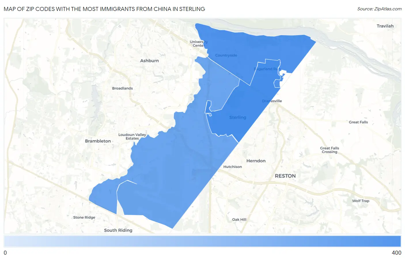 Zip Codes with the Most Immigrants from China in Sterling Map